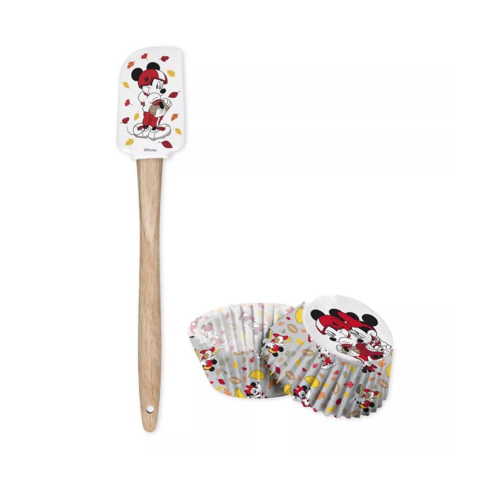 NEW Football Mickey & Minnie Mouse Spatula & Cupcake Liner Set